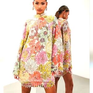 ASOS EDITION: sequin high neck mini dress with beaded fringe NWT